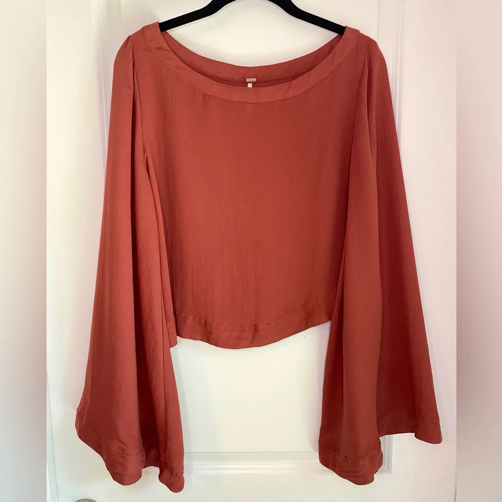 Free People Stars Aligned Bell Sleeve Crop Top Red Clay Size M